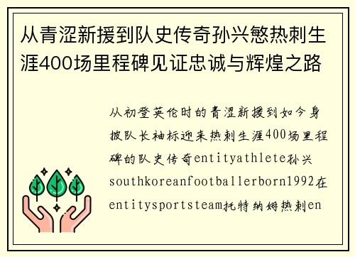 从青涩新援到队史传奇孙兴慜热刺生涯400场里程碑见证忠诚与辉煌之路 ⚽🔥 从青涩新援到队史传奇孙兴慜热刺生涯400场里程碑见证忠诚与辉煌之路 ⚽🔥